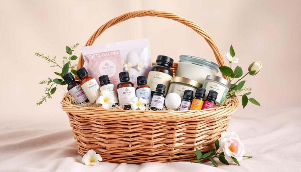Aromatherapy relaxation gifts in an Easter basket